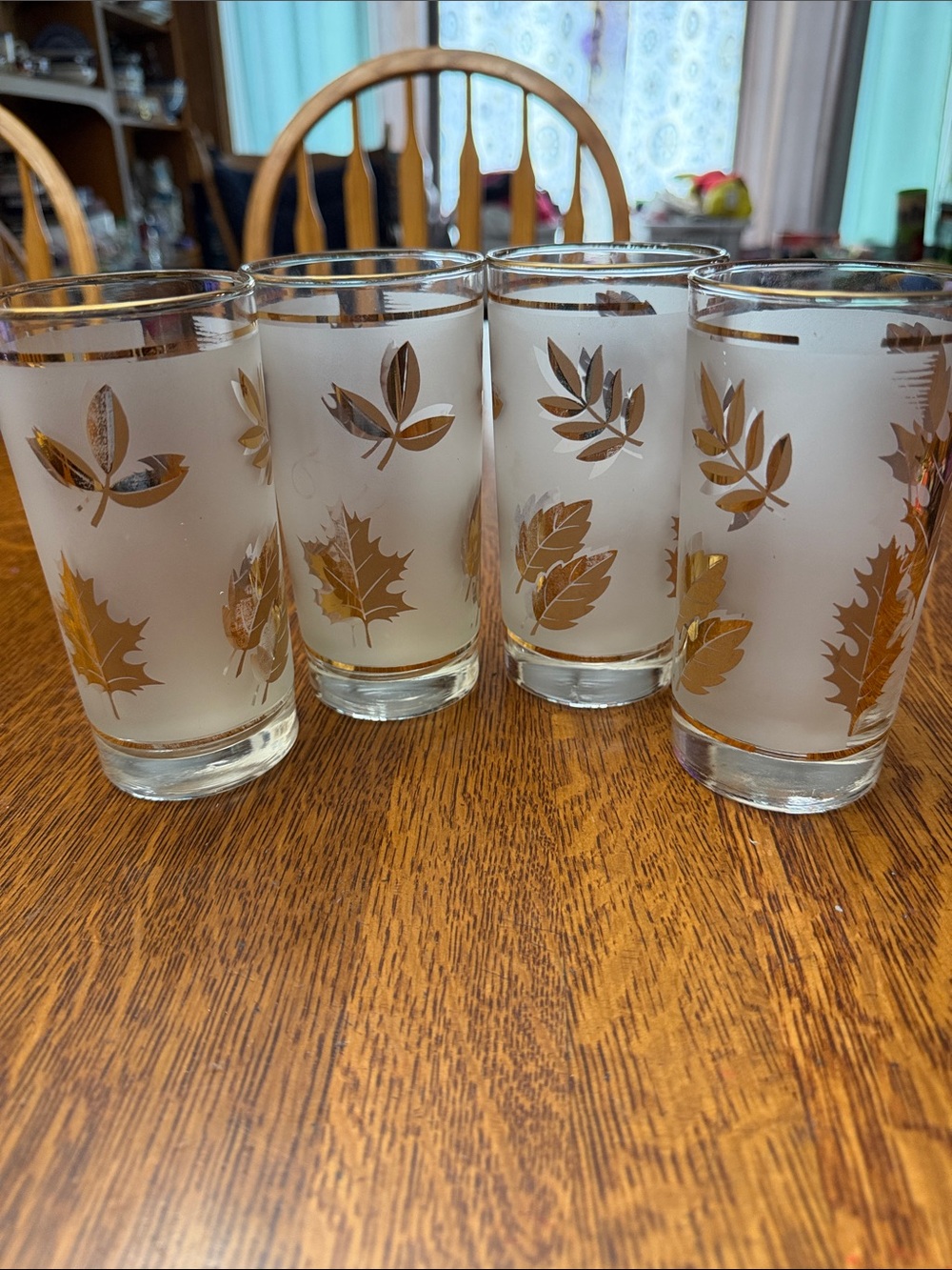 Vintage Libbey Frosted Glass Tumbler Set with Gold Leaf Motif